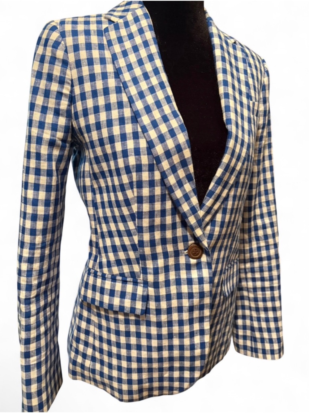 J. Crew Royal Blue and White Gingham Blazer